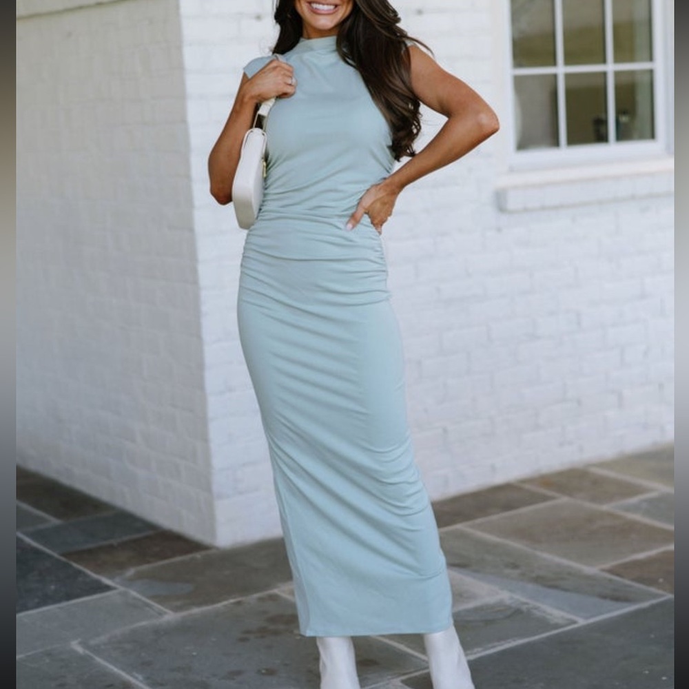 Elevated Ruched Maxi Dress-Sage